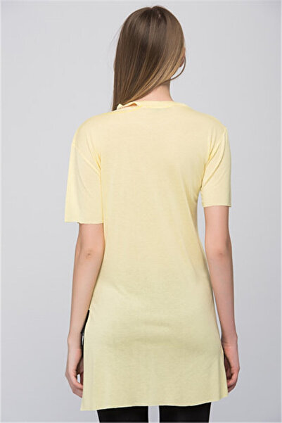 Cotton Mood 8101001 Keep Calm Printed Left Neckline Cutout Short Sleeve Tunic Yellow