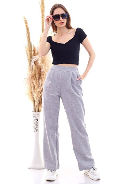 Cotton Mood 9292933 Double-Pocket Wide-Leg Trousers Gray Melange