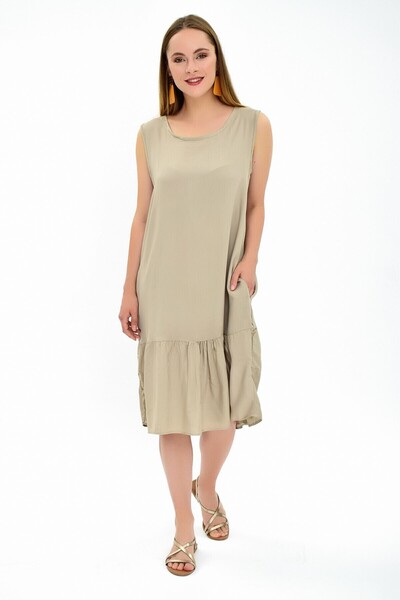 Cotton Mood 9303032 Sleeveless Dress with Frilled Pockets and Mink Skirt