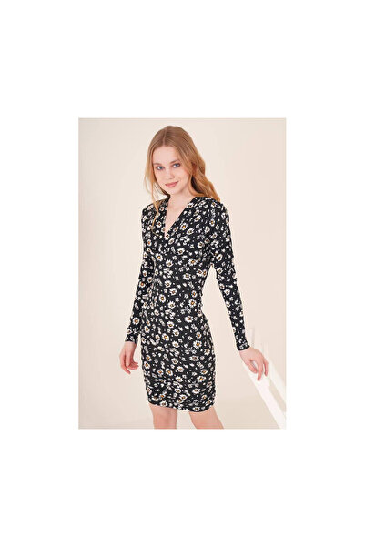 Cotton Mood 22434124 Double-Breasted Long Sleeve Dress with Gathered Sides at...