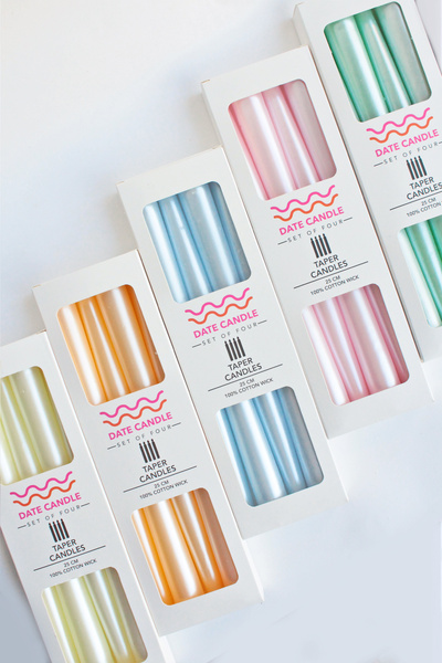 Date Candle Sarı Neon Sedefli, Metalik Renk 4'lü Konik Dekoratif Şamdan Mum - 4'lü