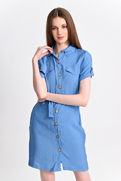 Cotton Mood 9201572 Bodrum Kms.Shirt Collar Short Sleeve Dress Indigo