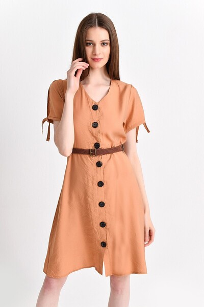 Cotton Mood 92810156 Bodrum 8 Button Short Sleeve Dress Cinnamon