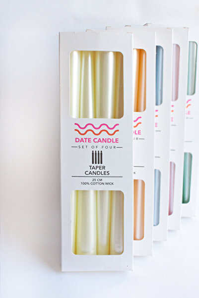 Date Candle Sarı Neon Sedefli, Metalik Renk 4'lü Konik Dekoratif Şamdan Mum -...