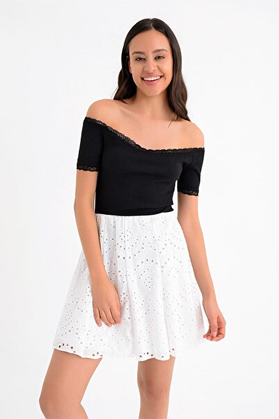 Cotton Mood 9131318 Dok.Brode Embroidered Short Skirt with Pieces Ekru