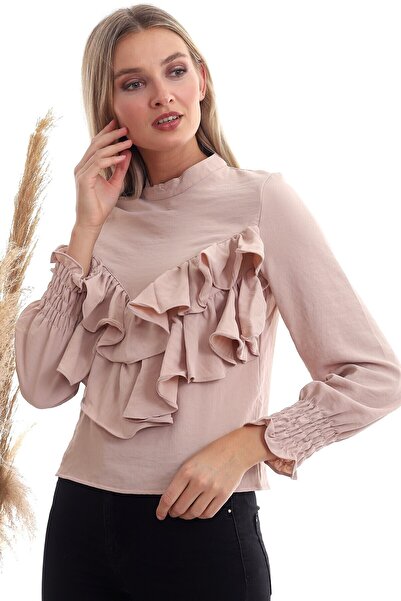 Cotton Mood 20333355 Ayrobin Double Row Flywheel Long Sleeve Blouse Beige