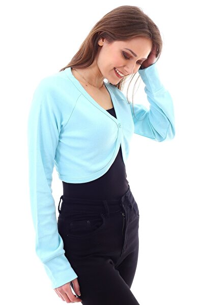 Cotton Mood 20040407 Interlock Single Button Long Sleeve Bolero Turquoise
