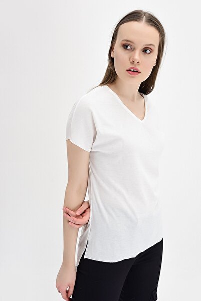 Cotton Mood 9132735 Camisole V-Neck Salash Short Sleeve Blouse Ecru