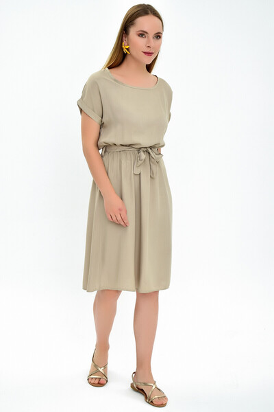 Cotton Mood 9303031 Dok.Viskon Elastic Waist Bat Sleeve Dress Vizon