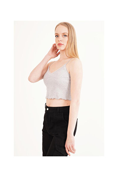 Cotton Mood 23254275 Camisole Rope Strap Lace Crop Blouse Gray