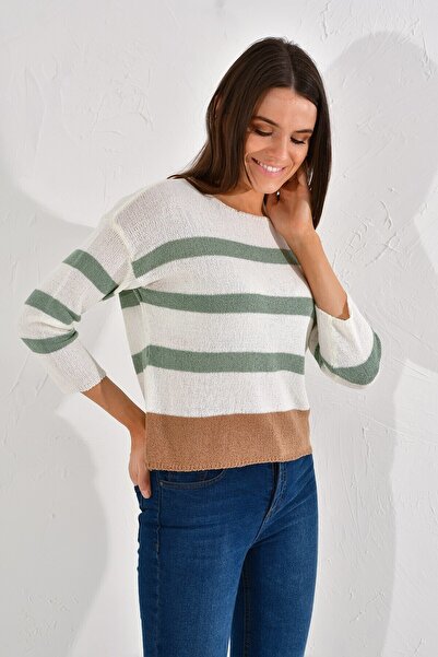 Cotton Mood 20026185 Knitwear Striped Blouse Ecru Green
