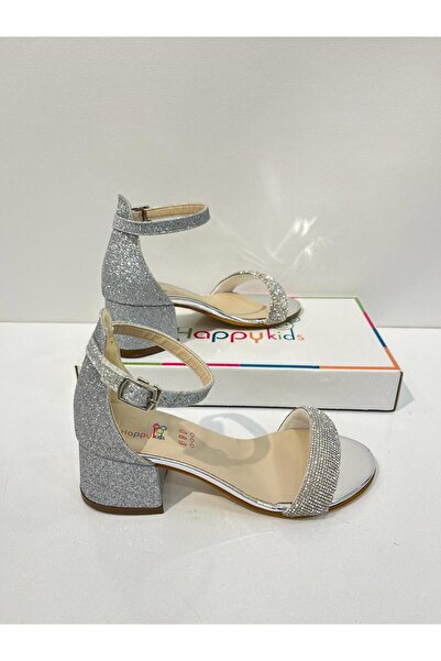 BUTİKHAPPYKİDS Kız Çocuk Abiye Ayakkabı Gümüş Rugan Tek  Bantlı Taşlı Mezüniyet-Düğün Topuklu  Çocuk Abiye Ayakkabı