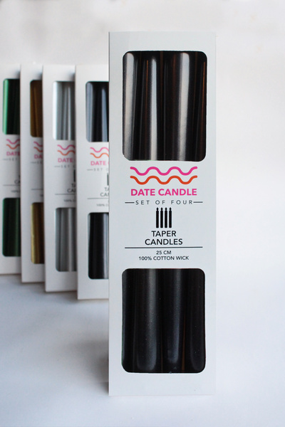Date Candle Siyah Sedefli, Metalik Renk 4'lü Konik Dekoratif Şamdan Mum - 4'lü