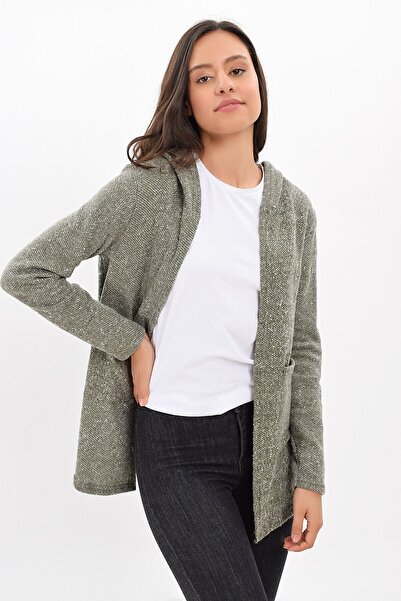 Cotton Mood 9420863 Macaron Pocket Hooded Long Cardigan Khaki