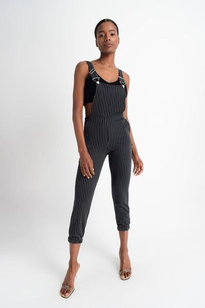 Cotton Mood 9181525 Double-Stripe Salopet Pants Black Striped