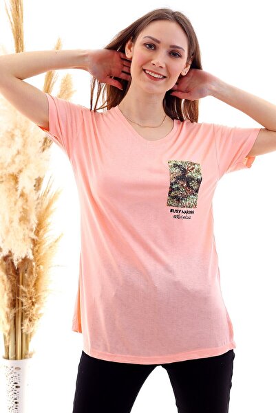 Cotton Mood 20050507 Single Jersey Sequin Patch V-Neck T-Shirt Y.Agzi