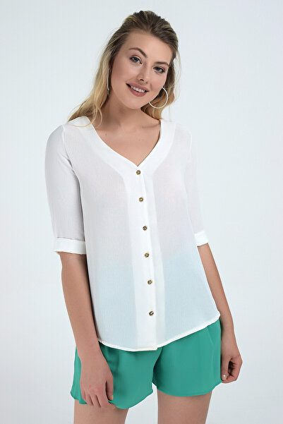 Cotton Mood 9233027 Kobe Cross Back Capri Sleeve Shirt Ecru