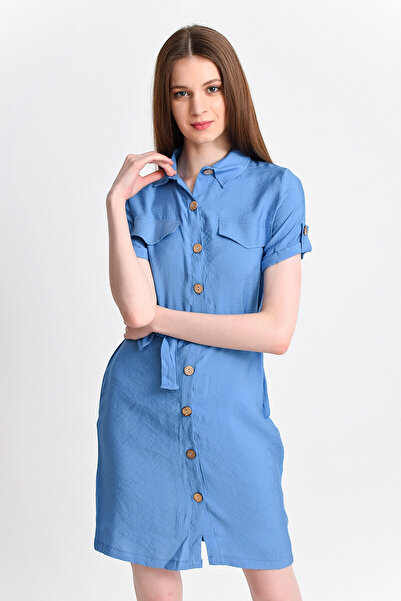 Cotton Mood 9201572 Bodrum Kms.Shirt Collar Short Sleeve Dress Indigo