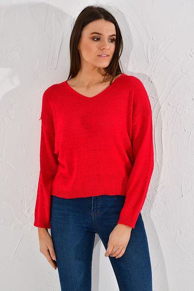 Cotton Mood 20026187 Knitwear Striped V-Neck Blouse Red