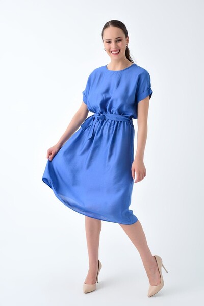 Cotton Mood 92210145 فستان بودروم بيلي بأكمام مطوية من المطاط، لون نيلي