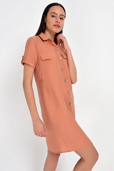 Cotton Mood 9201572 Bodrum Kms.Shirt Collar Short Sleeve Dress Tile