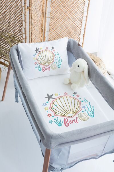 Lilabio %100 Pamuk Saten İsme Özel İsimli 70x120 Park Yatak Nevresim Seti Den...