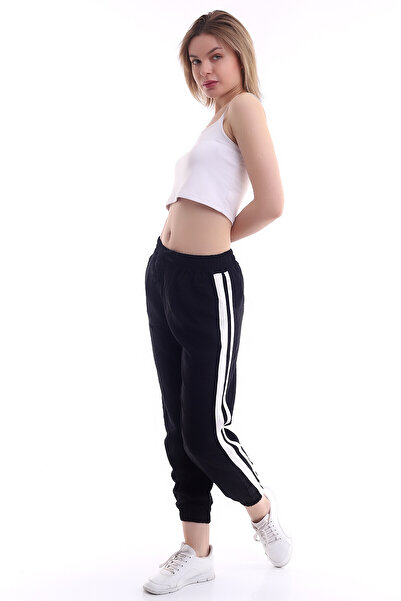 Cotton Mood 21161665 Ayrobin Side Stripe Waist Leg Elastic Pocket Trousers Black