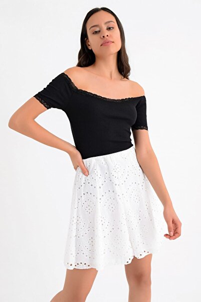 Cotton Mood 9131318 Dok.Brode Embroidered Short Skirt with Pieces Ekru