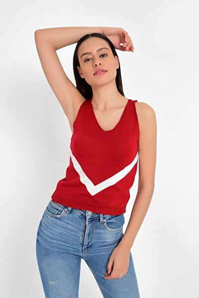 Cotton Mood 9206172 Knitwear V Neck Strap Sweater Red