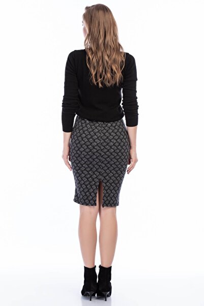 Cotton Mood 8525286 K. Straw Patterned Elastic Waist Slit Pencil Skirt Fume