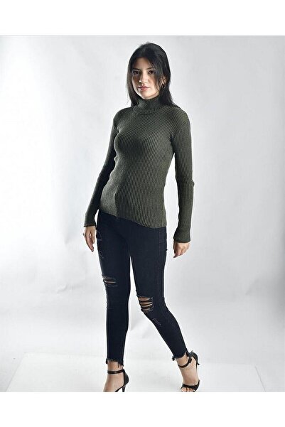 Cotton Mood 8510277 Slim Ribbed Camisole Half Fisherman Knitwear Khaki