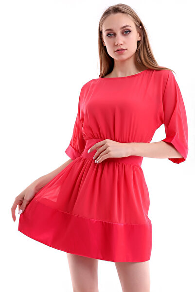 Cotton Mood 20050519 Chiffon Satin Garnished Batwing Sleeve Dress Coral