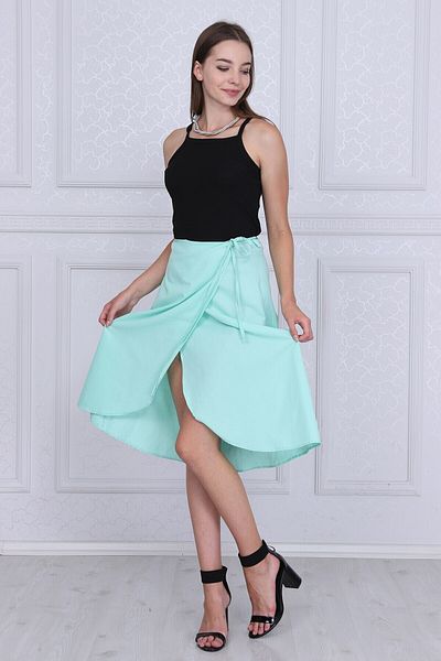 Cotton Mood 9313124 Dok.viscose Patterned Waist Tied Wrap Skirt Mınt