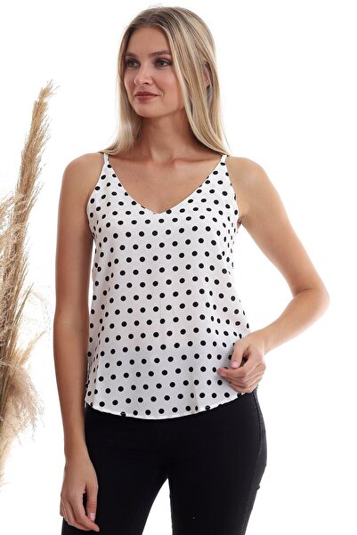 Cotton Mood 20333453 Kobe Polka Dot Patterned Rope Strap Blouse Ecru
