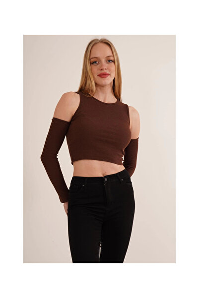 Cotton Mood 23254280 Camisole Off-The-Shoulder Long Sleeve Blouse Brown