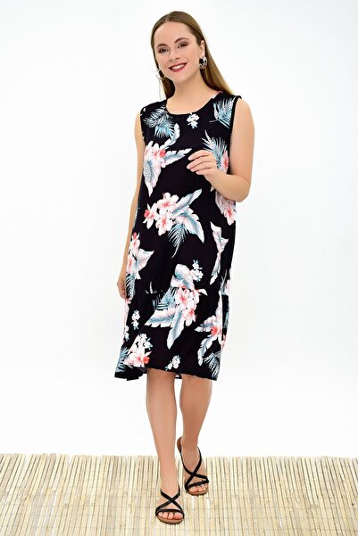 Cotton Mood 9323232 Dok.Viskon Patterned Skirt Ruffle Sleeveless Dress Black ...