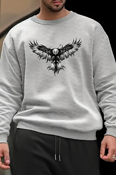 FECCY Hanorac unisex din bumbac cu imprimeu vultur, cu guler rotund