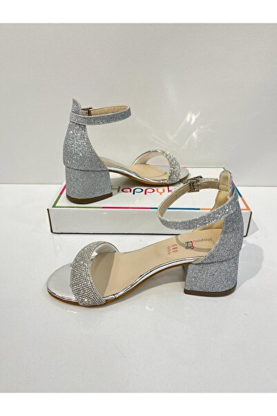 BUTİKHAPPYKİDS Kız Çocuk Abiye Ayakkabı Gümüş Rugan Tek  Bantlı Taşlı Mezüniyet-Düğün Topuklu  Çocuk Abiye Ayakkabı