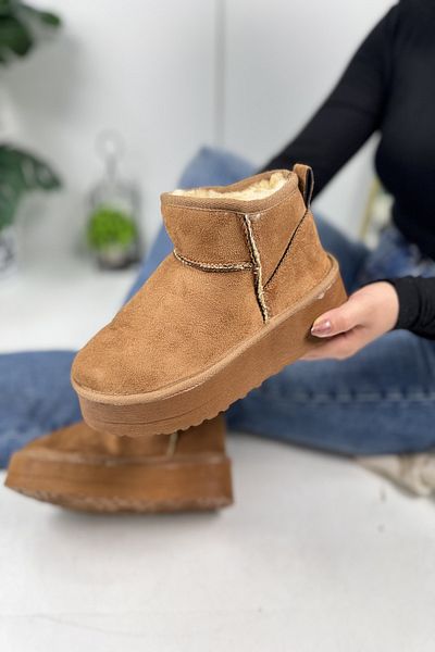 İmerShoes Tan Γυναικείες Μπότες - Ultra Mini Suede, Χοντρή σόλα, Winter Bootie 400u