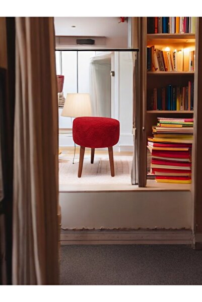 Edam Yuvarlak Puf Bench Ahşap Ayaklı Dekoratif Peluş