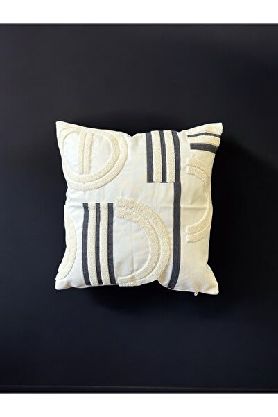 Kazia Home Punch Nakışlı Özel Tasarım Gri Geometrik Desenli Dekoratif Kırlent 45*45 Cm