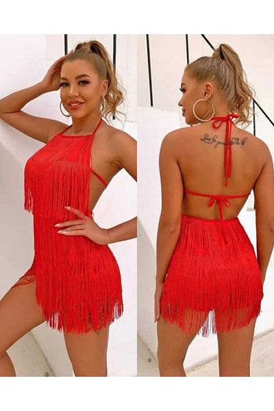 hipnoz butik Women's Fringe Detailed Low-Cut Back Shorts Jumpsuit