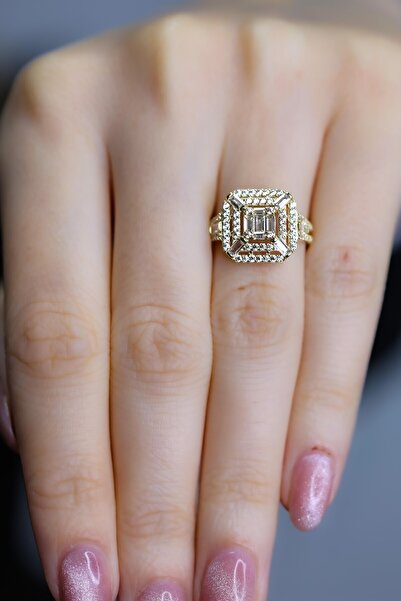 Fay Yamaner Altın Kare Baget Yüzük