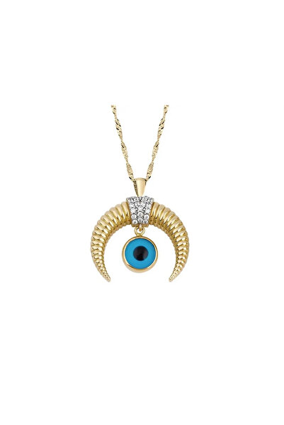 Ema Jewellery Altın Nazar Boncuklu Hilal Kolye
