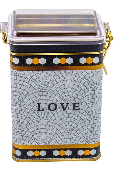 EVLE Er043-1e Mosaic Love Patterned Rectangular Metal Storage Container 8x10 Cm