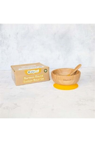 Jellyboon Bambu Yuvarlak Sarı Vakumlu Kase Kaşık Seti