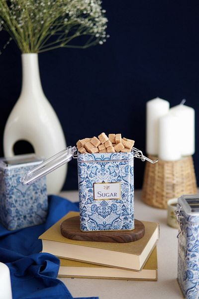 EVLE Er043-y3 Azulejos Sugar Patterned Rectangular Metal Storage Container 8x10 Cm