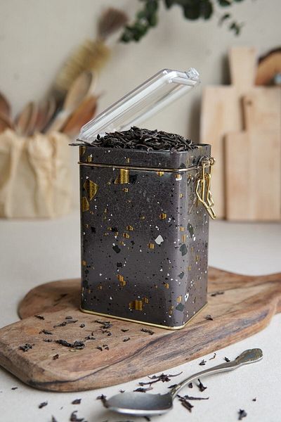 EVLE Er043-8g Terrazzo Brown Patterned Rectangular Metal Storage Container 8x10 Cm