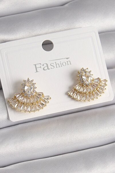 Clariss أقراط نسائية من حجر الزركون الذهبي اللون من النحاس