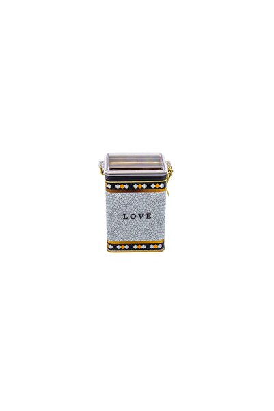 EVLE Er043-1e Mosaic Love Patterned Rectangular Metal Storage Container 8x10 Cm